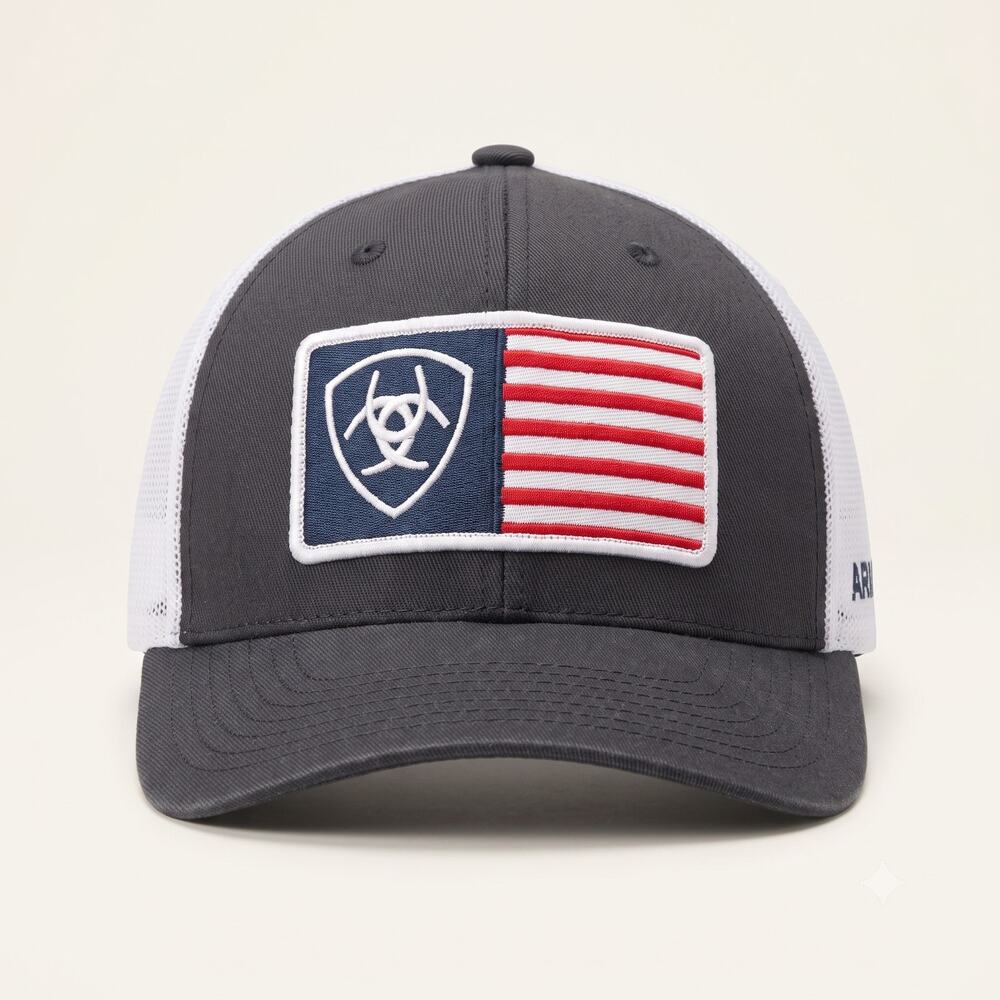 Ariat Mens OS Western Cowboy Outdoors Patriotic USA Flag Snapback Trucker Hat